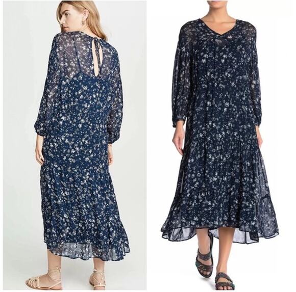 Free People Dresses & Skirts - NWT Free People Wallflower Midi Maxi Dress Boho Navy Blue Floral Medium